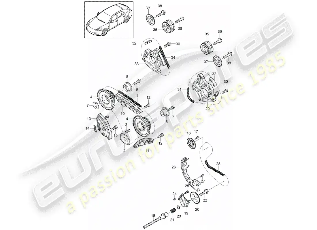 porsche 2013 (panamera 970) cadena de distribución diagrama de piezas