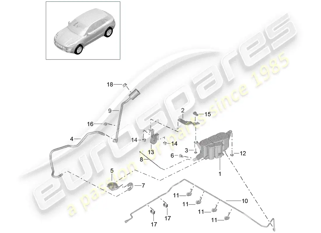 porsche 2015 (macan) bote de emisiones evaporativas diagrama de piezas