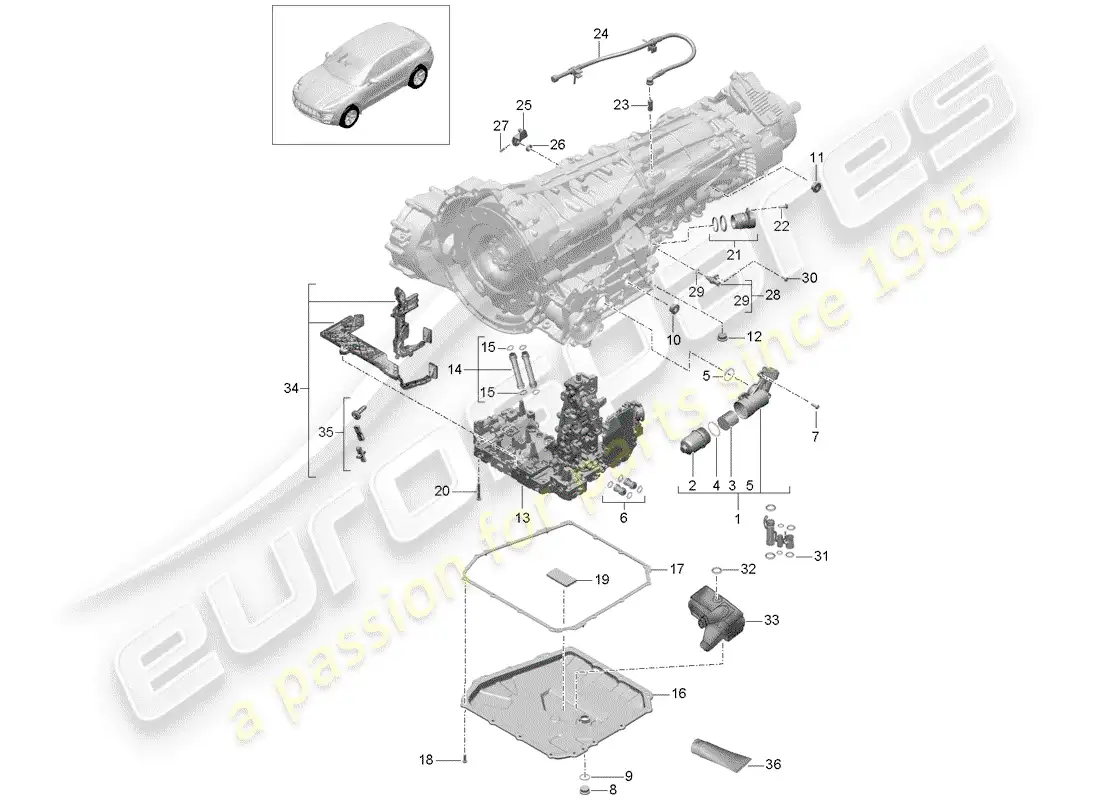 porsche 2018 (macan) - pdk - diagrama de piezas