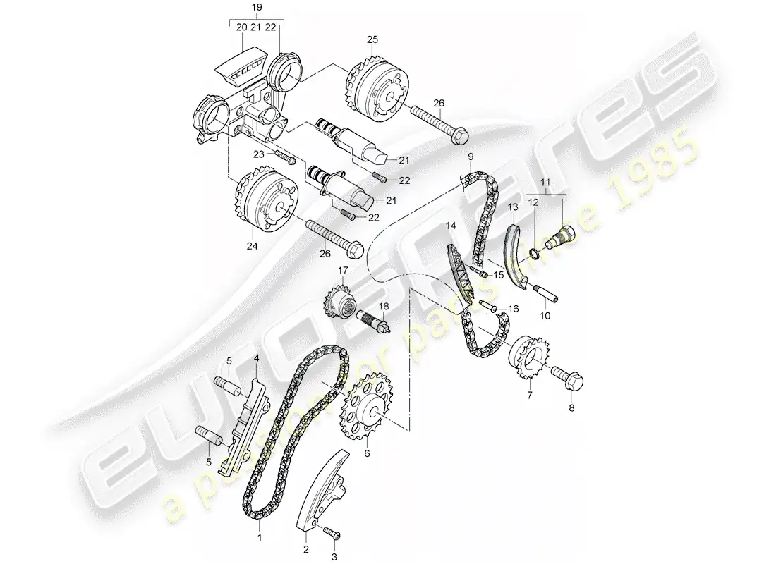 porsche 2010 (cayenne e1 9pa) cadena de distribución diagrama de piezas