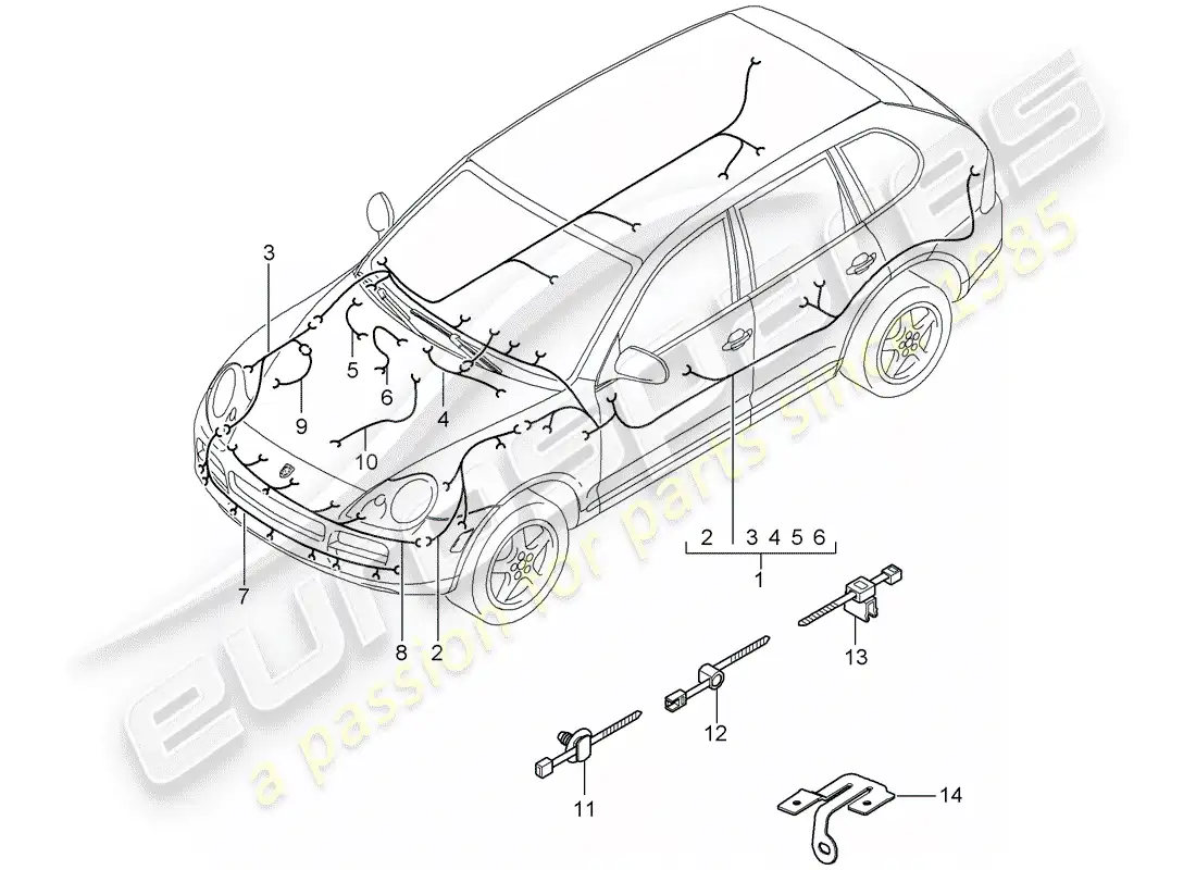 porsche 2004 (cayenne e1 9pa) cableando arneses diagrama de piezas