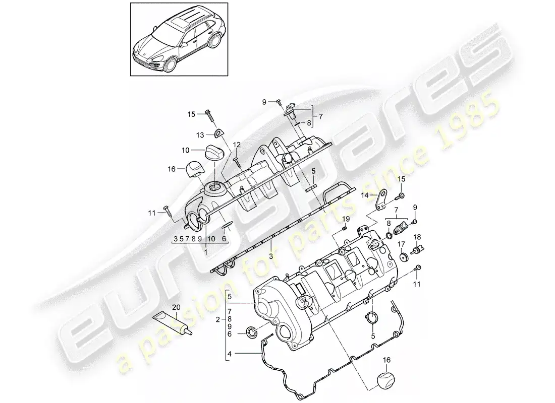 porsche 2017 (cayenne e2 92a) valve cover diagrama de piezas