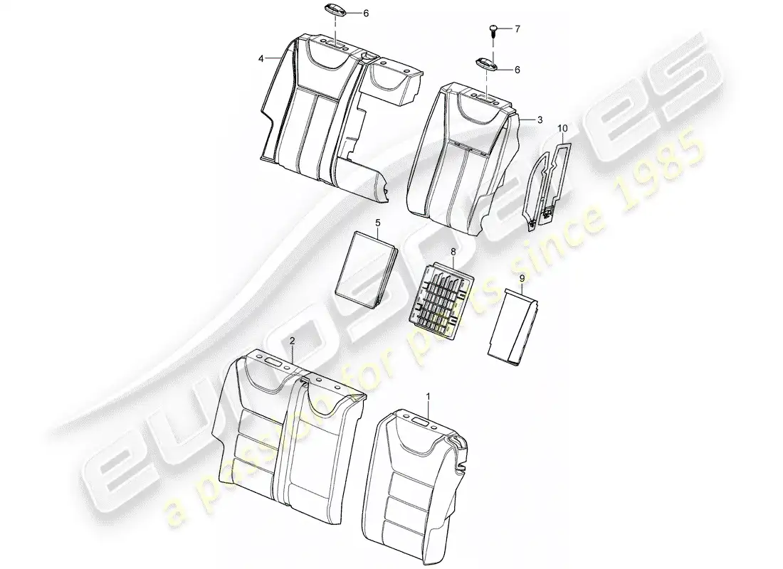 porsche 2008 (cayenne e1 9pa) respaldo del asiento trasero diagrama de piezas