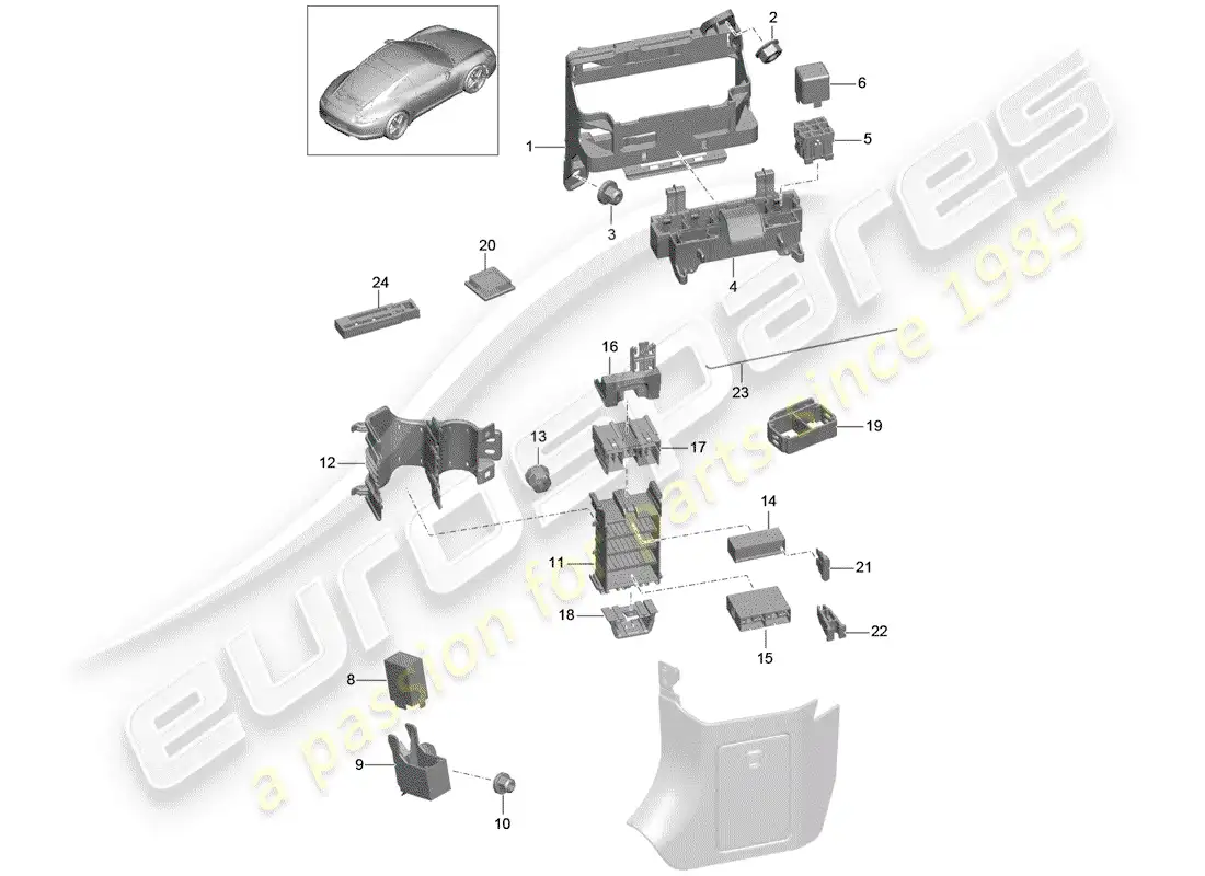 porsche 2014 (991-1) caja de fusibles/placa de relés diagrama de piezas