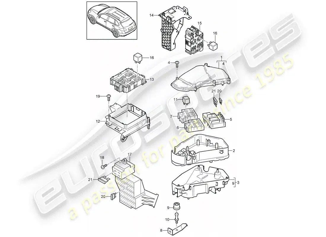 porsche 2011 (cayenne e2 92a) caja de fusibles/placa de relés diagrama de piezas