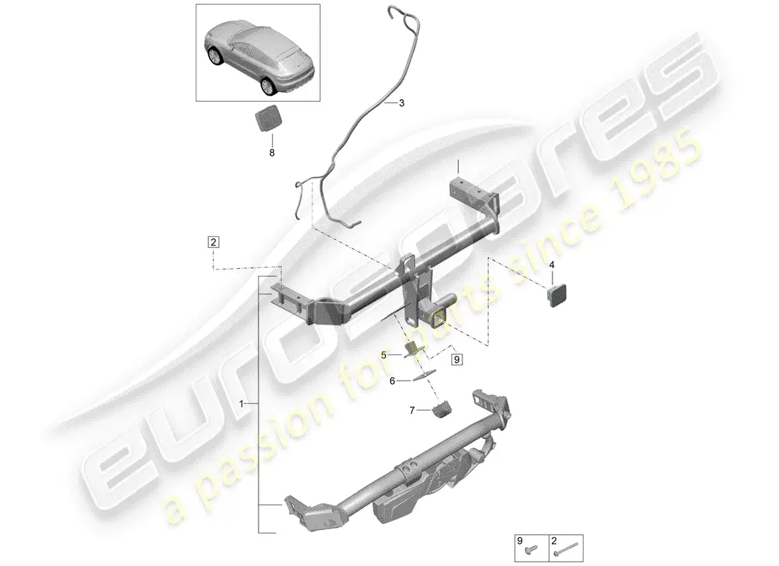 porsche 2019 (macan) enganche de remolque diagrama de piezas