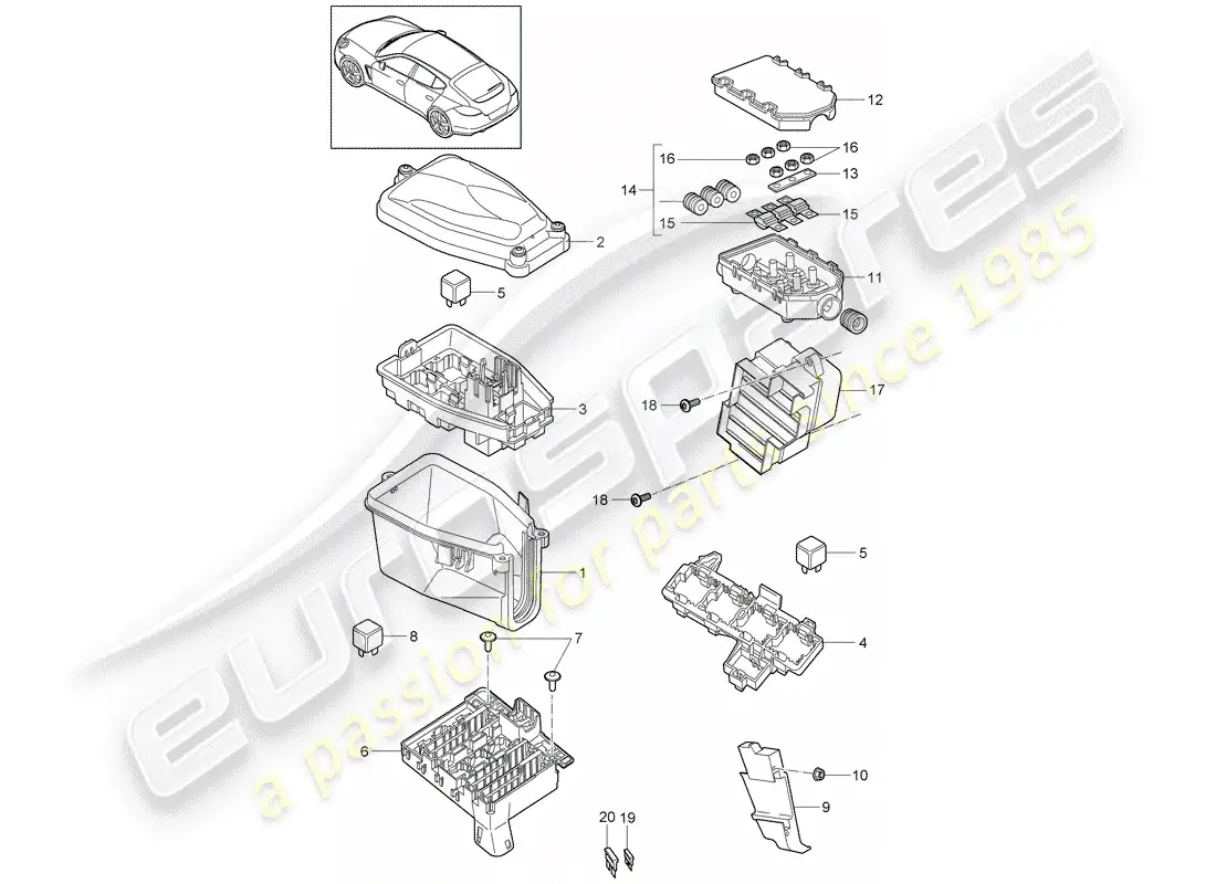 porsche 2014 (panamera 970) caja de fusibles/placa de relés diagrama de piezas