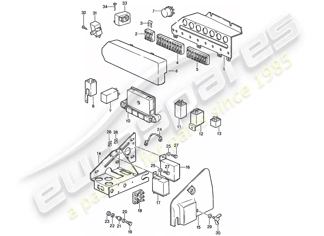 porsche 1986 (911) módulo de control electrónico - relé - caja de fusibles diagrama de piezas
