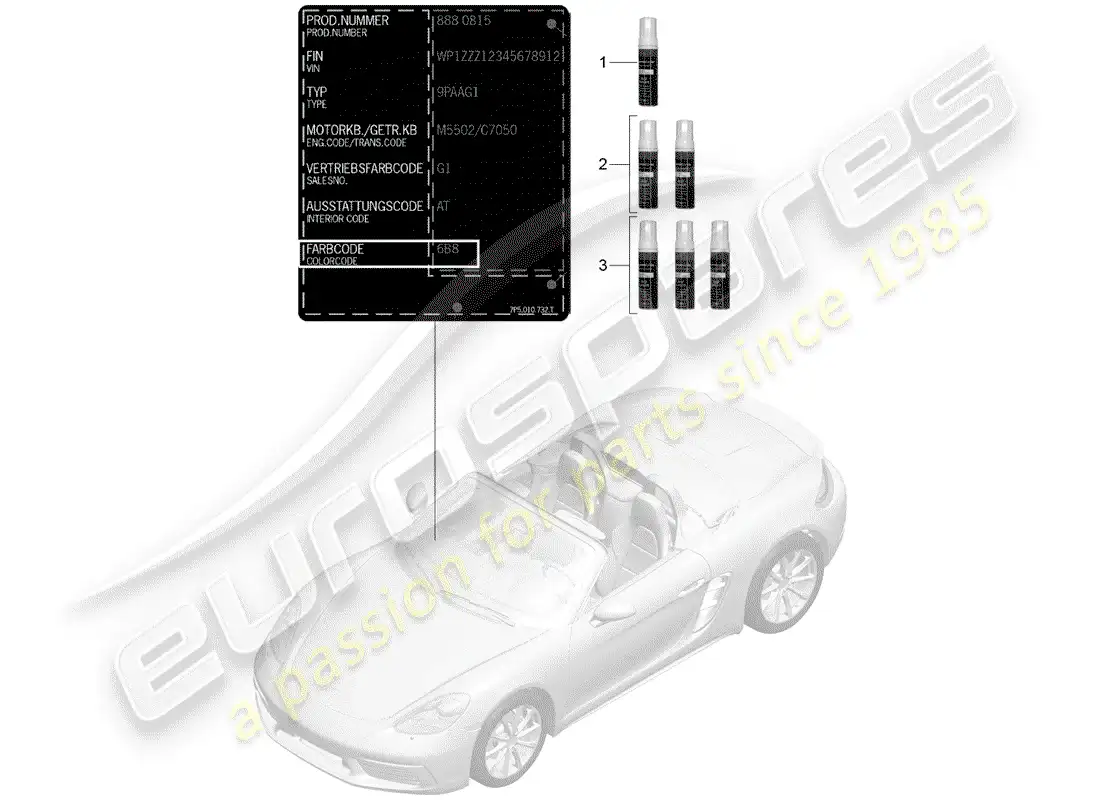 porsche 2017 (718 boxster) barra de retoque de pintura diagrama de piezas