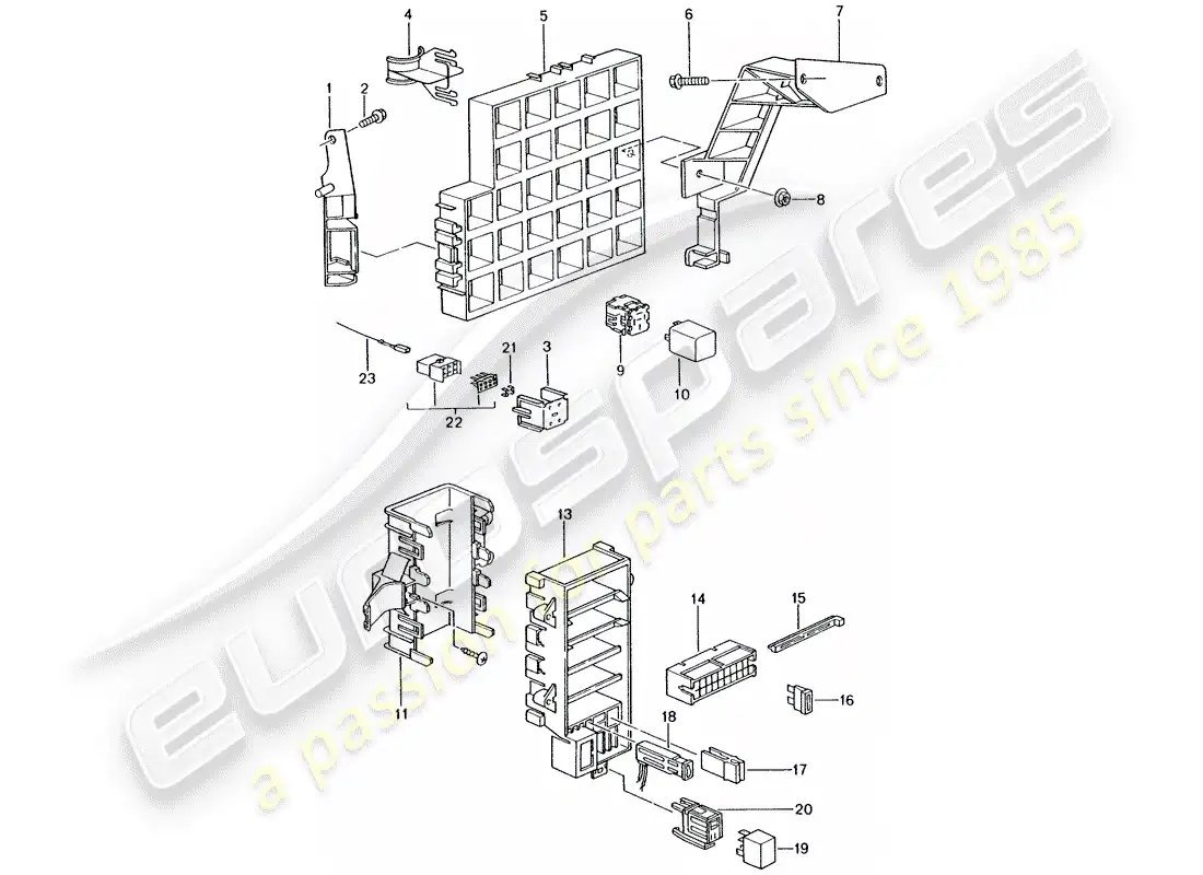 porsche 2004 (996 turbo / gt2) caja de fusibles/placa de relé - diagrama de piezas del tablero
