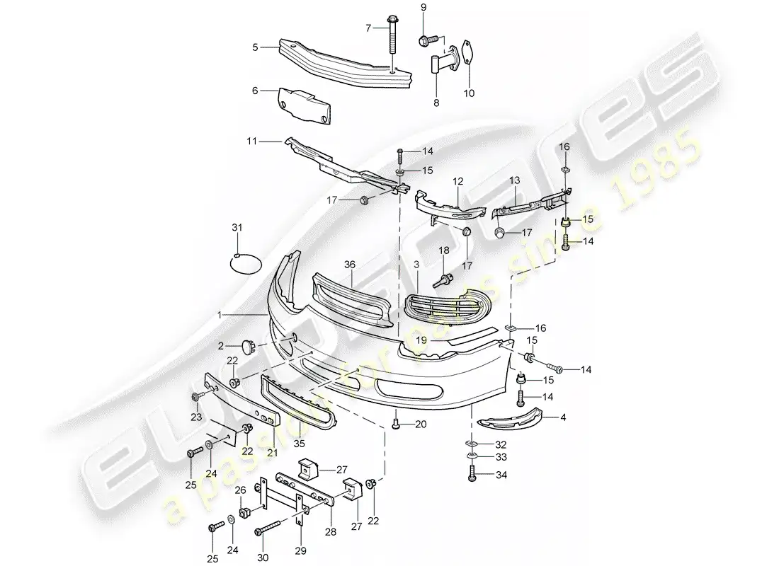 porsche 1998 (986 boxster) parachoque diagrama de piezas