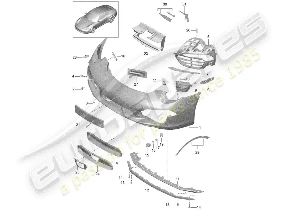 porsche 2012 (991-1) parachoque diagrama de piezas