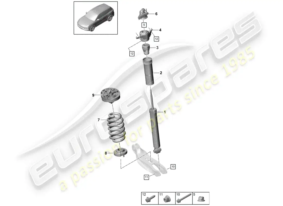 porsche 2020 (cayenne e3 9ya/9yb) amortiguador diagrama de piezas