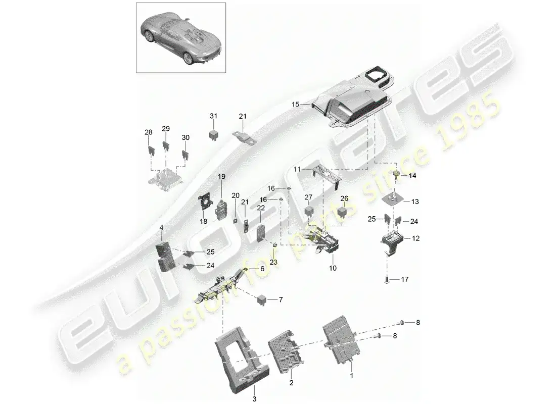 porsche 2015 (918 spyder) caja de fusibles/placa de relés diagrama de piezas
