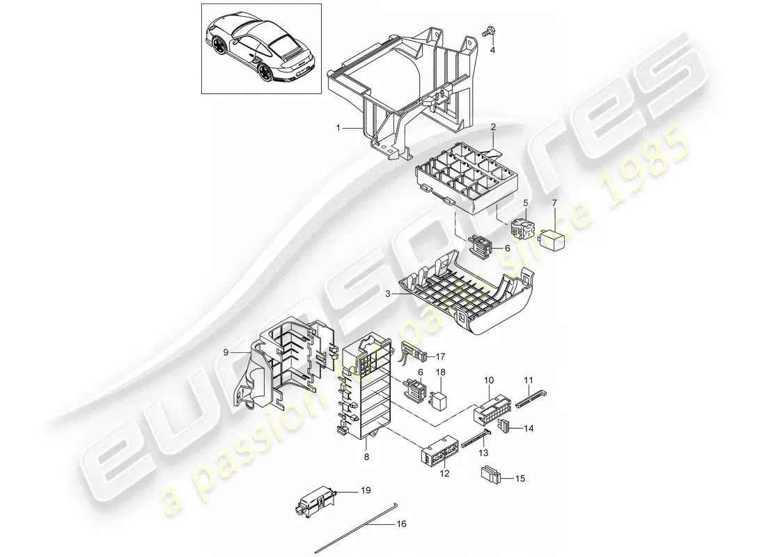 porsche 2013 (997-2 turbo / gt2 rs) caja de fusibles/placa de relés diagrama de piezas