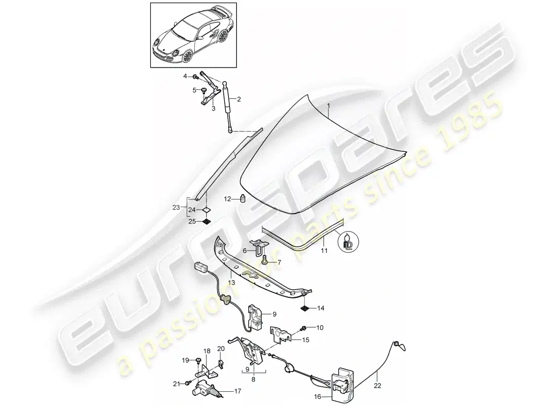porsche 2012 (997-2 turbo / gt2 rs) cubrir diagrama de piezas