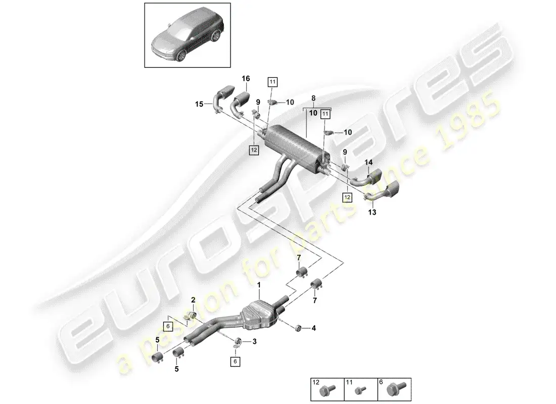 porsche 2020 (cayenne e3 9ya/9yb) sistema de escape diagrama de piezas