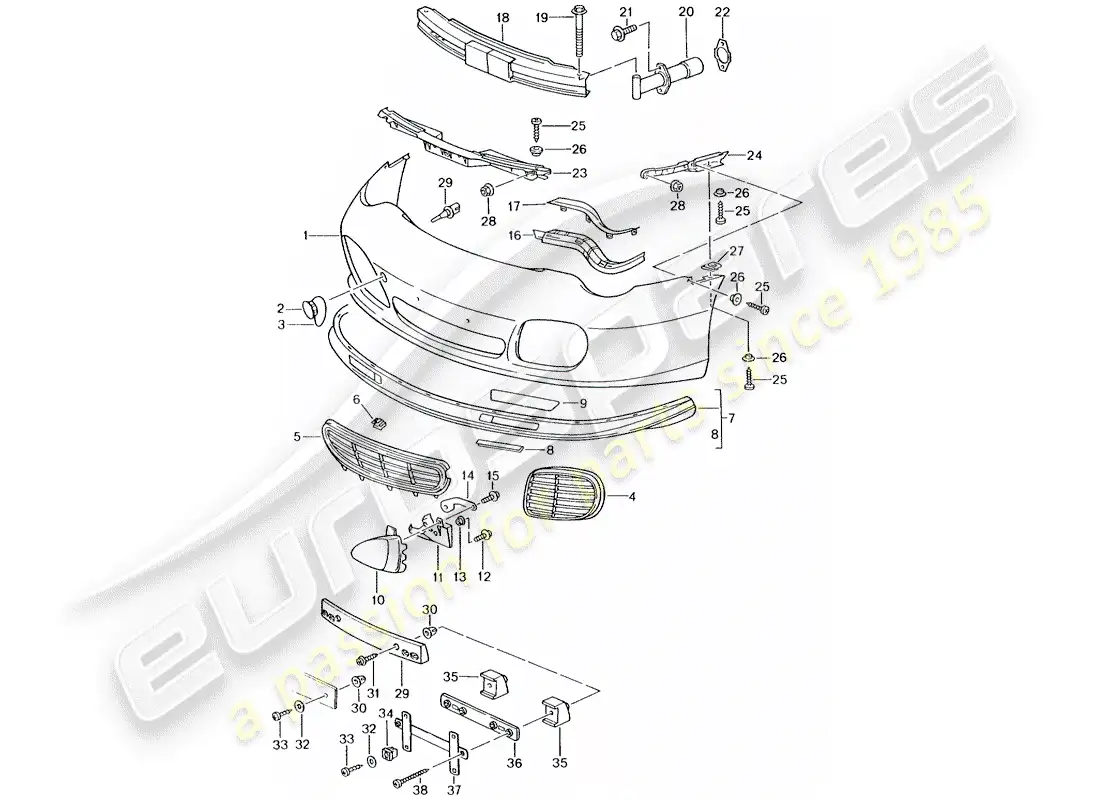 porsche 2004 (996 turbo / gt2) parachoque diagrama de piezas