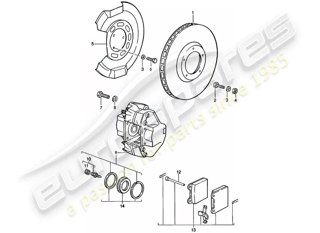 porsche 1981 (911) frenos de disco - eje delantero diagrama de piezas