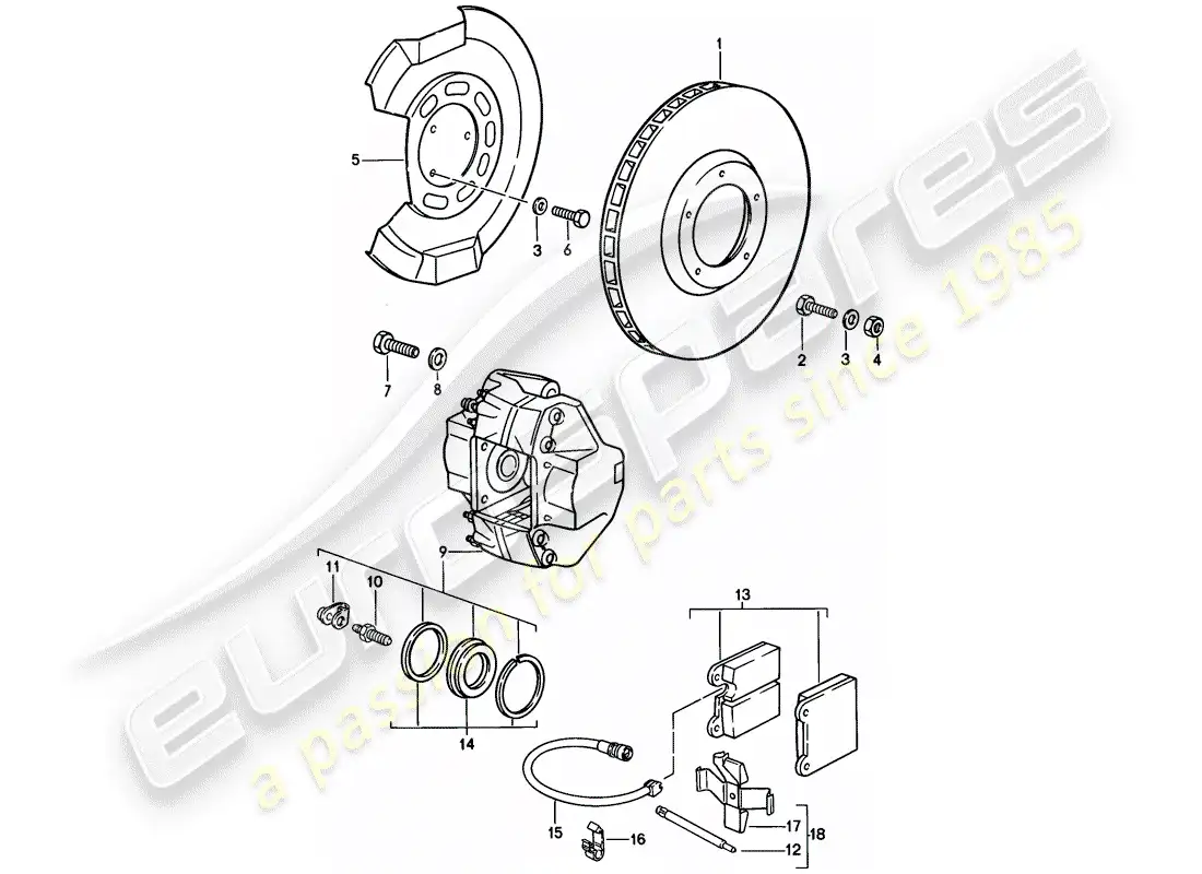 porsche 1985 (911) freno - eje delantero diagrama de piezas