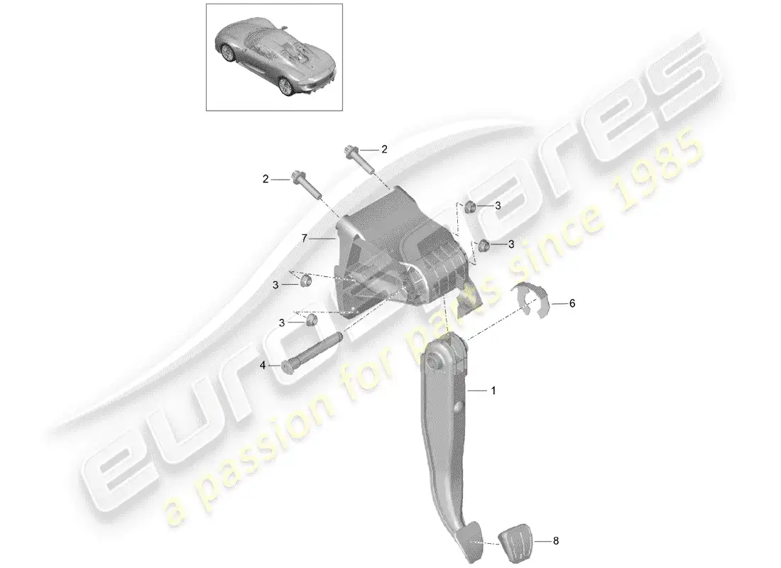 porsche 2015 (918 spyder) pedal de freno diagrama de piezas
