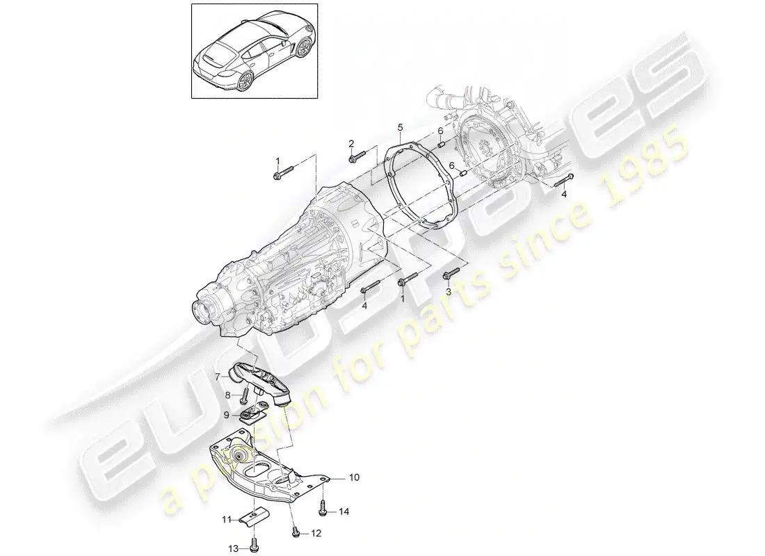 porsche 2011 (panamera 970) piezas de montaje para motor y diagrama de piezas