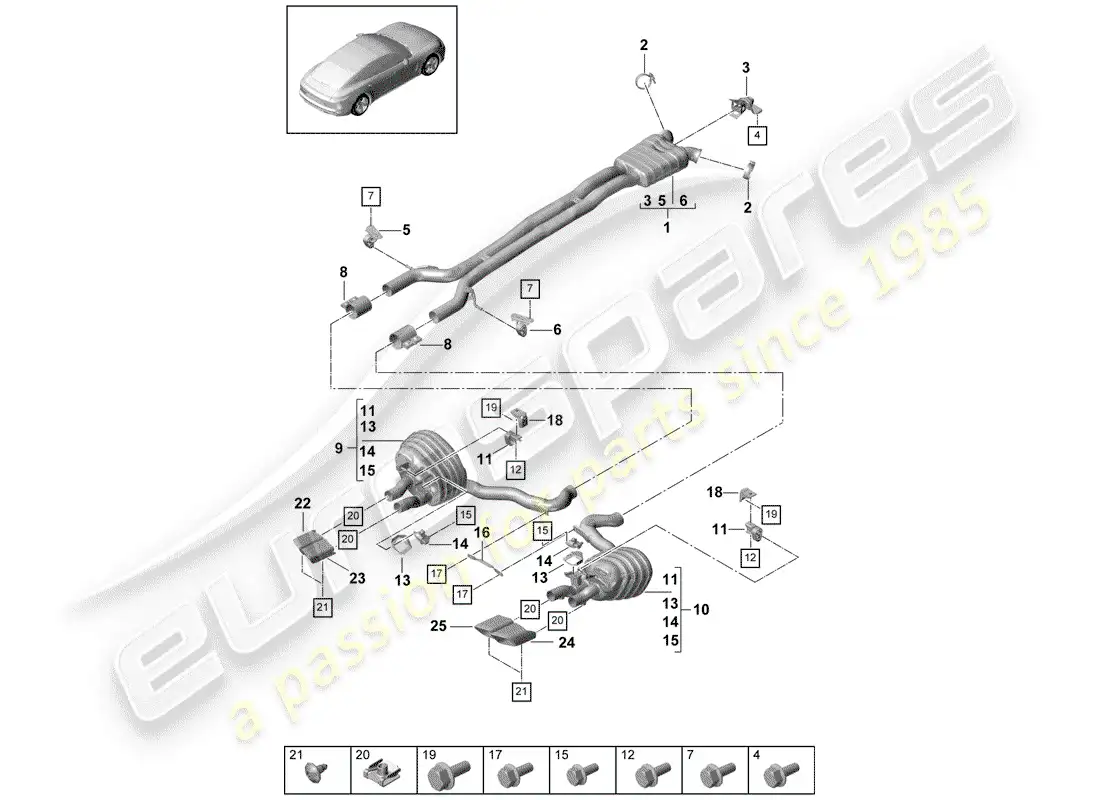 porsche 2017 (panamera 971-1) sistema de escape diagrama de piezas