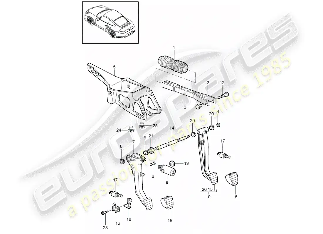 porsche 2013 (997-2 turbo / gt2 rs) pedales diagrama de piezas