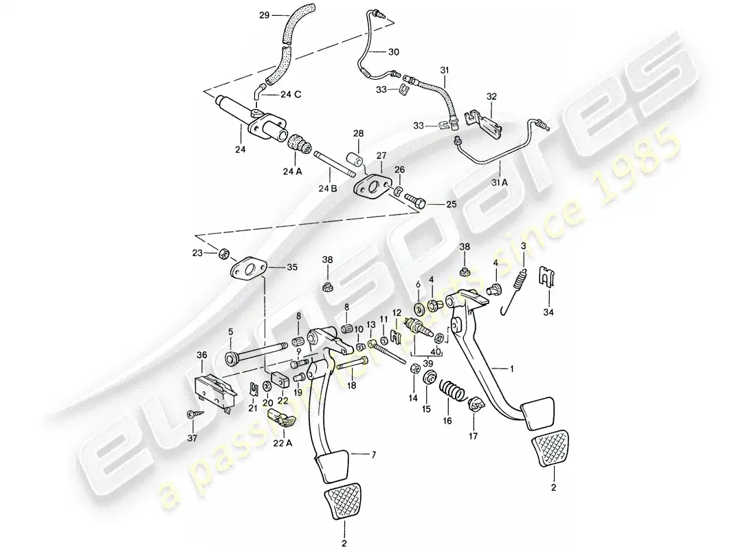 porsche 1988 (928) pedales diagrama de piezas