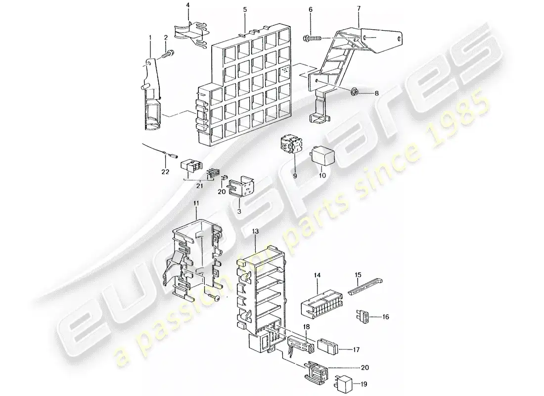 porsche 2000 (986 boxster) caja de fusibles/placa de relés - tablero diagrama de piezas