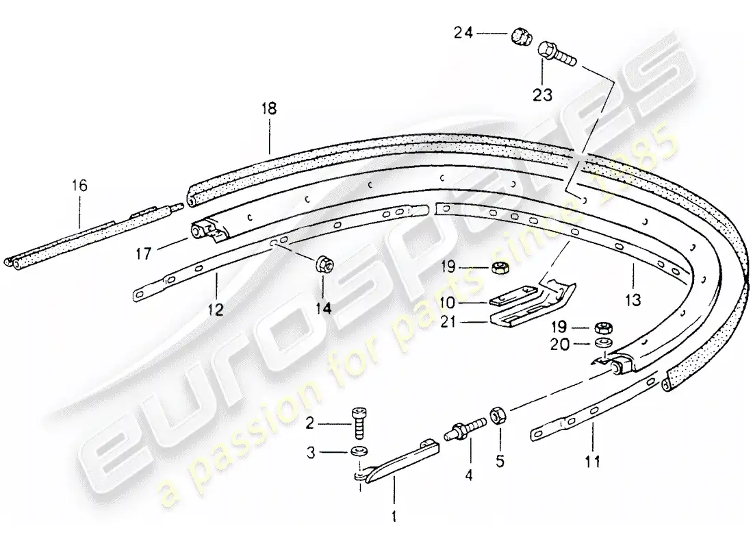 porsche 1991 (964) capota convertible - soporte - piezas individuales diagrama de piezas
