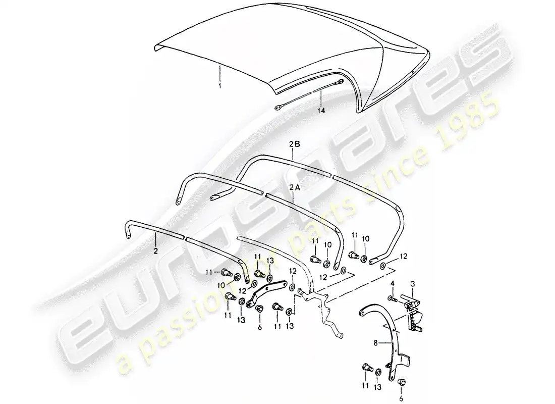 porsche 1991 (964) cobertura superior convertible - estructura superior - piezas individuales diagrama de piezas