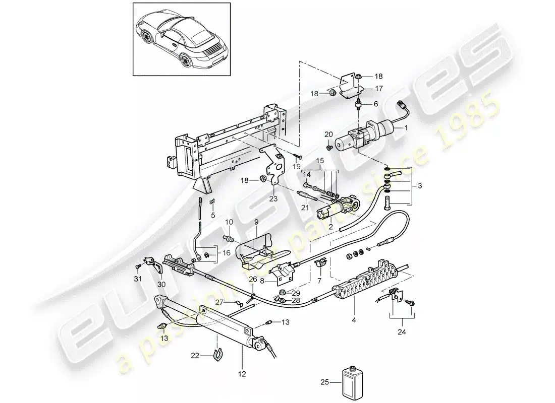 porsche 2010 (997-2) top convertible diagrama de piezas