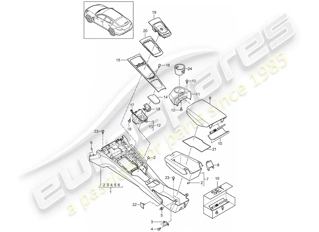 porsche 2015 (panamera 970) center console diagrama de piezas