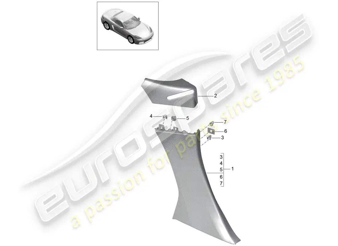 porsche 2019 (718 boxster) panel de adorno de cuarto diagrama de piezas
