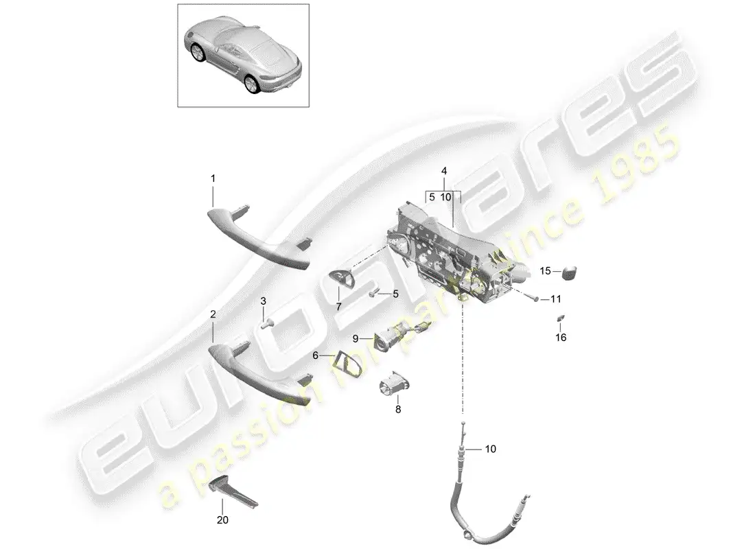 porsche 2018 (718 cayman) manija de puerta exterior diagrama de piezas
