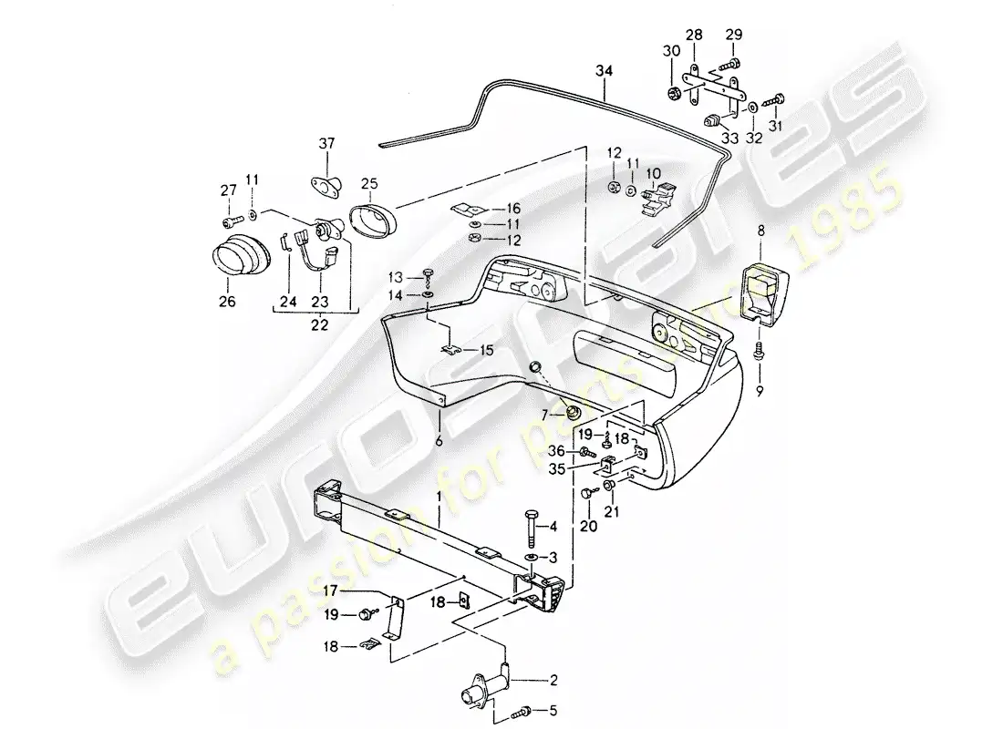 porsche 1995 (968) faldón trasero - parachoques diagrama de piezas
