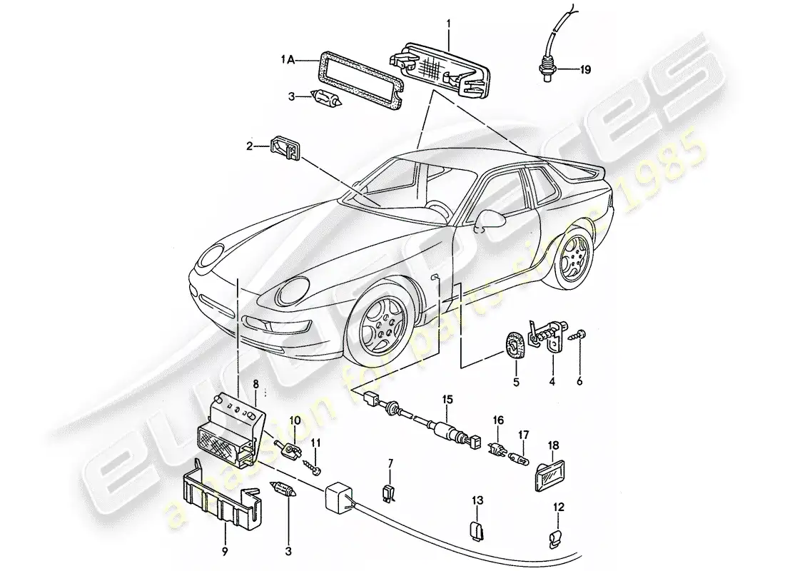 porsche 1994 (968) luz interior - repetidor de intermitentes diagrama de piezas