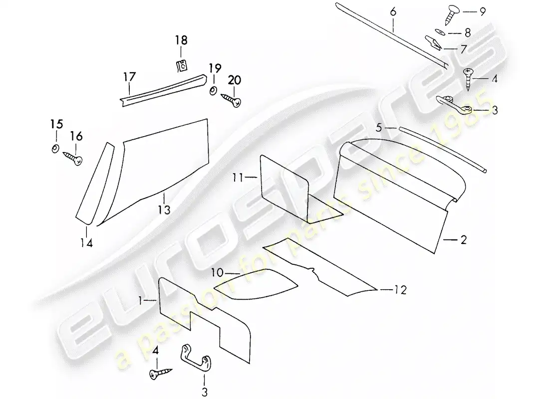porsche 1970 (911) equipamiento interior diagrama de piezas