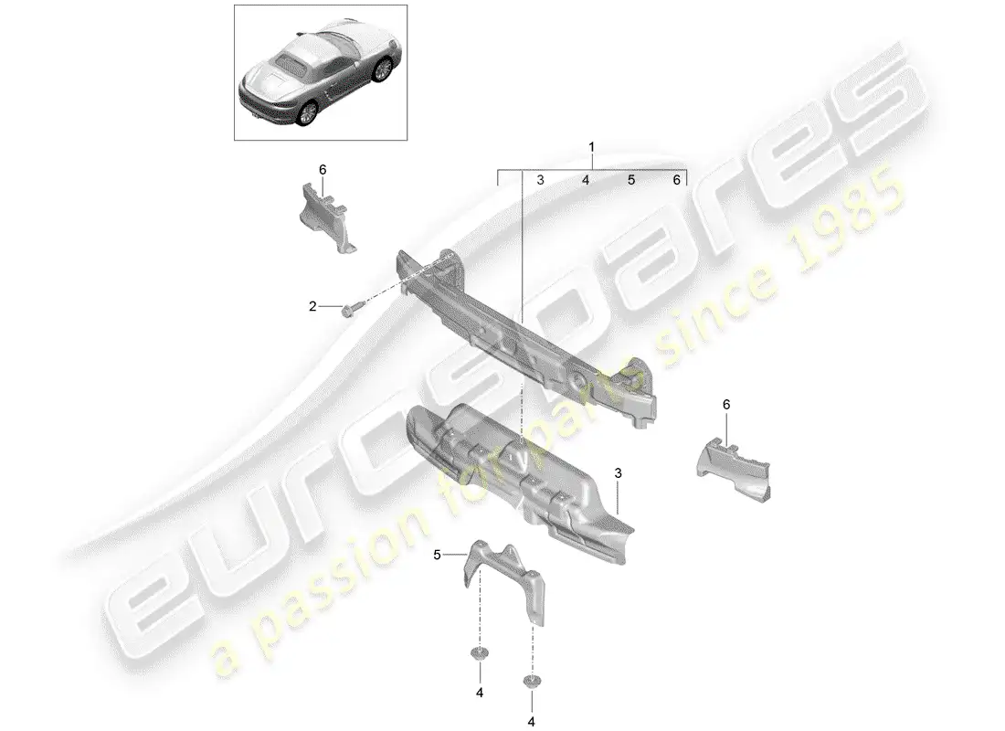 porsche 2018 (718 boxster) soporte de parachoques diagrama de piezas