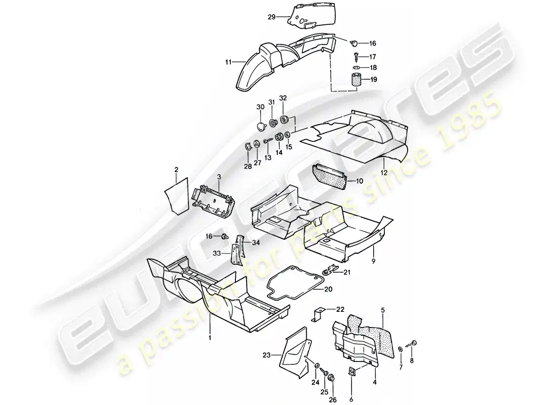 porsche 1988 (924s) adornos diagrama de piezas