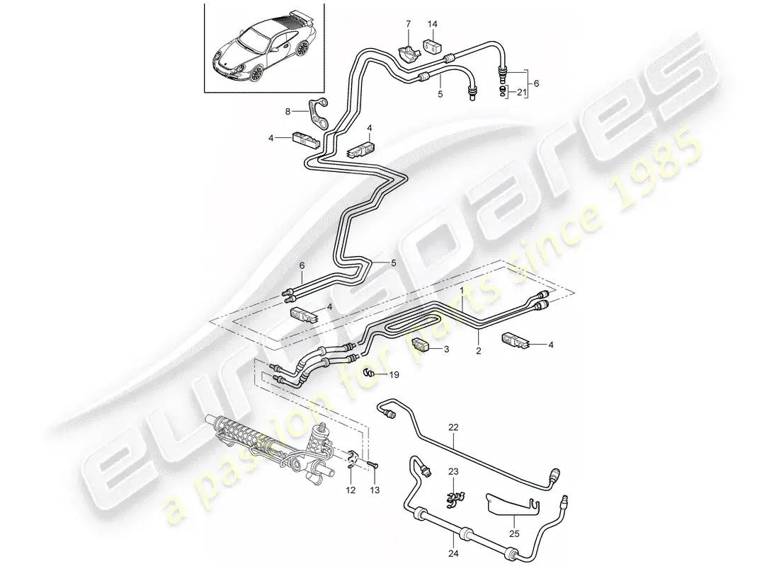 porsche 2008 (997-1 gt3) dirección asistida diagrama de piezas