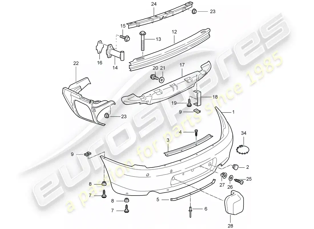 porsche 2002 (996 gt3) parachoque diagrama de piezas