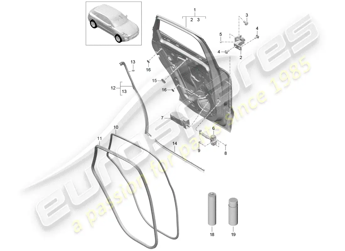 porsche 2014 (macan) carcasa de la puerta diagrama de piezas