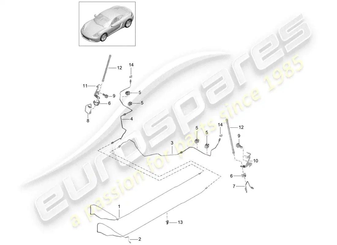 porsche 2019 (718 cayman) línea de freno diagrama de piezas