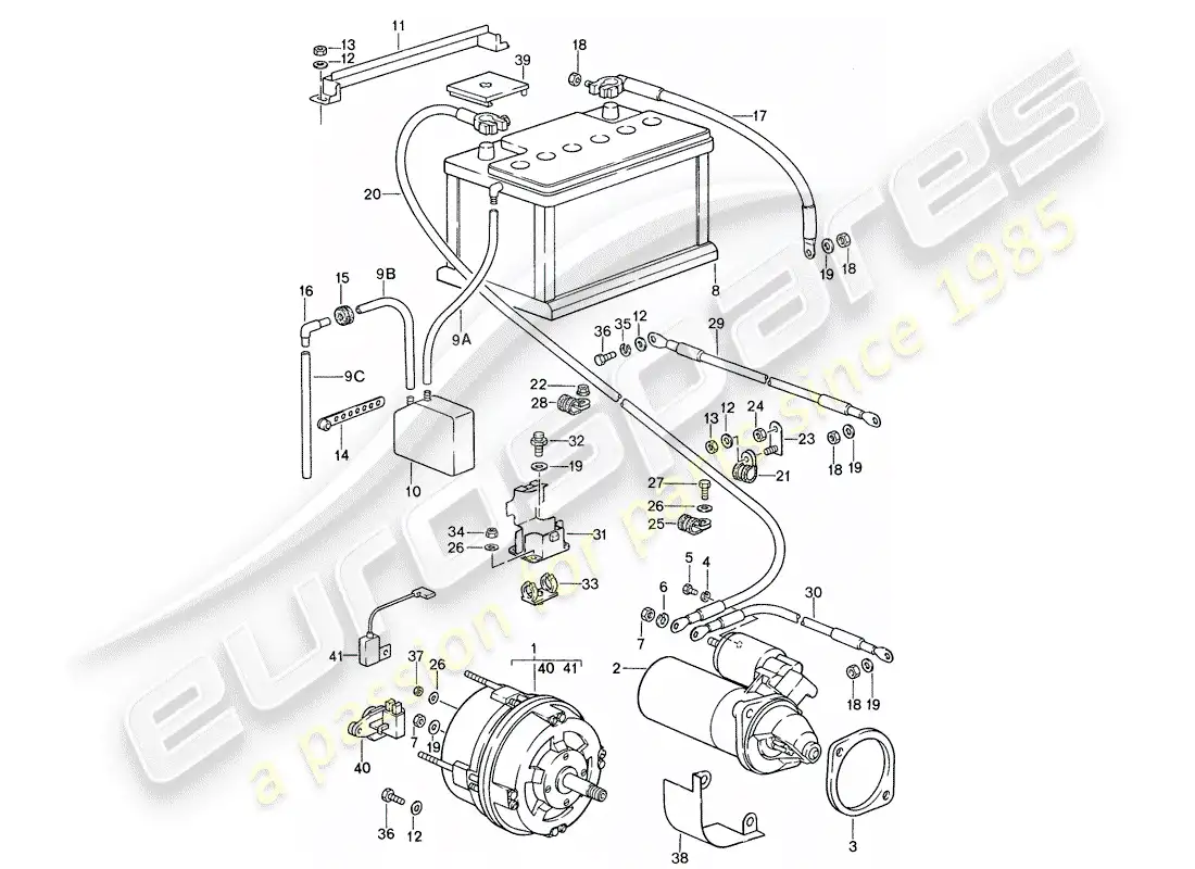 porsche 1987 (959) alternador - arranque - batería diagrama de piezas