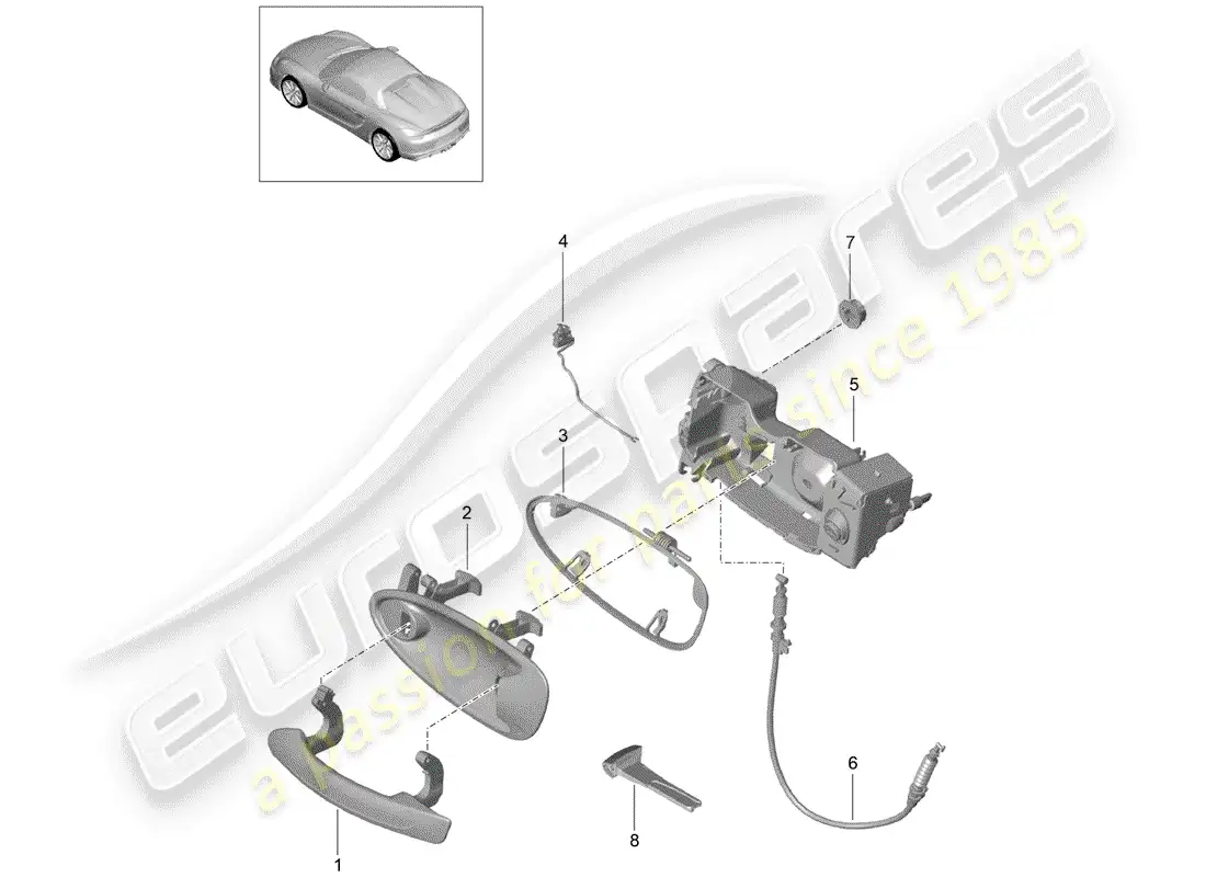porsche 2016 (981 boxster spyder) manija de la puerta diagrama de piezas