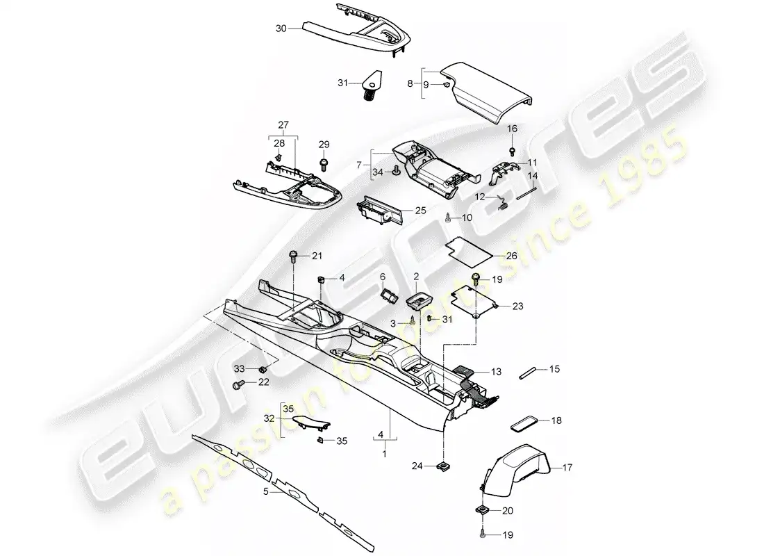 porsche 2009 997-2 turbo / gt2 center console diagrama de piezas
