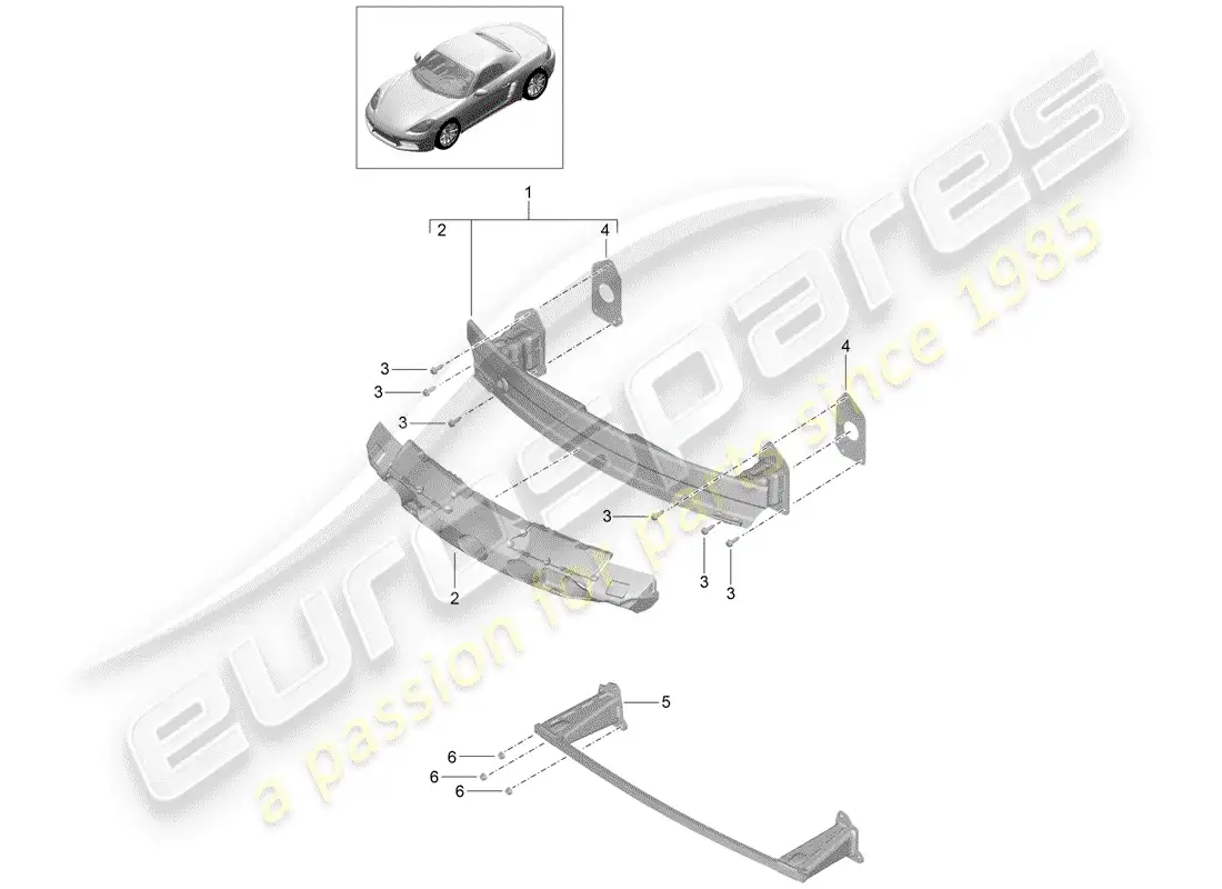 porsche 2018 (718 boxster) soporte de parachoques diagrama de piezas