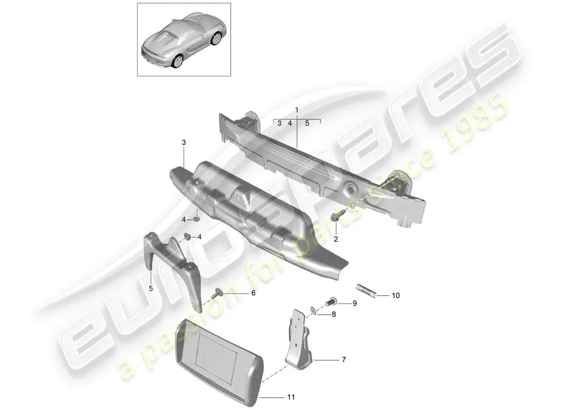 porsche 2016 (981 boxster spyder) soporte de parachoques diagrama de piezas